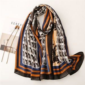 Cotton& Linen carriage chain printing gauze scarf